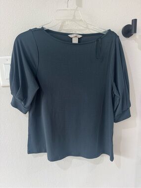 H&M Slate Blue Puff Sleeve Boatneck Top